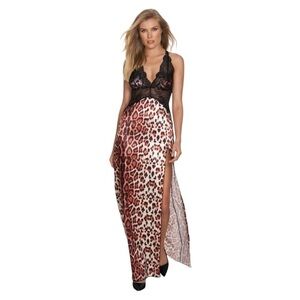 Frederick’s of Hollywood Rosalina rose leopard lace satin gown and panties M NWT